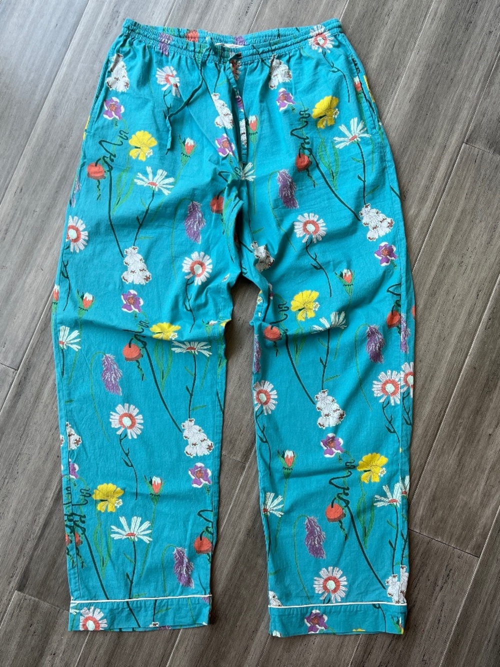 Their Nibs Teal Blue Floral Print Pajama Bottoms Lounge Pants S